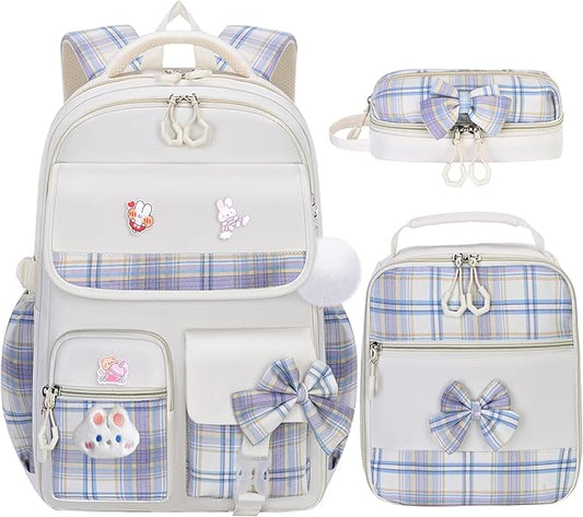 Girls Backpack,Kids School Backpack With Lunch Box Pencil Case Set,Cute Childrens Schoolbag For Girls