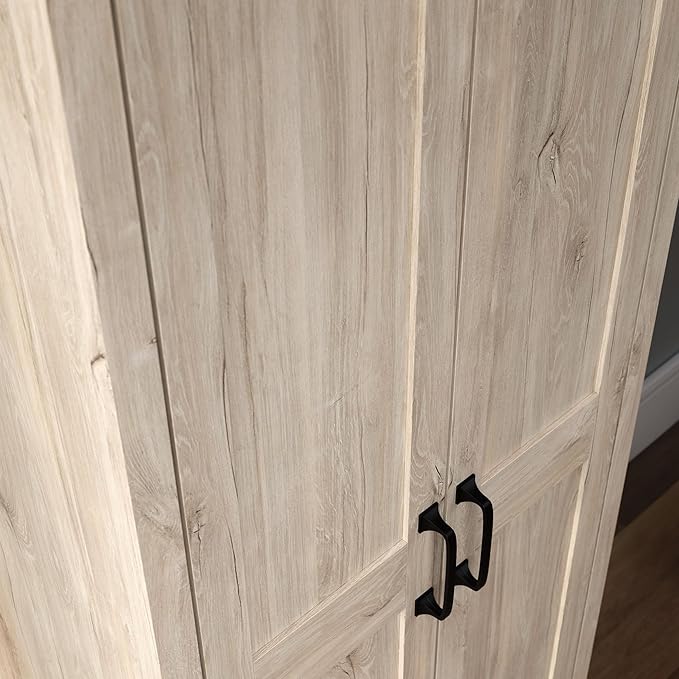 Sauder 2-Door Storage Cabinet, Tall Wooden Organizer, in a Chalk Oak Finish