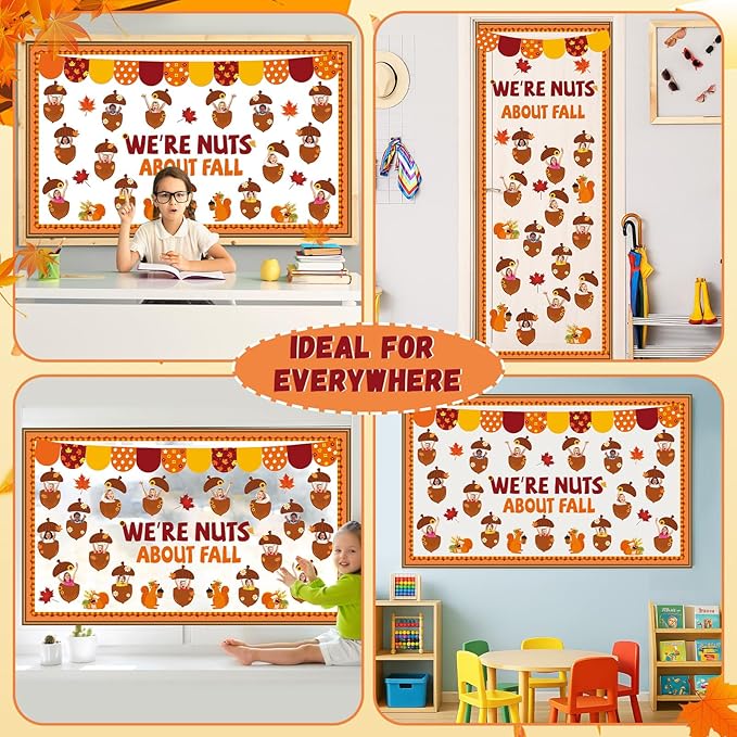 Fall Acorn Bulletin Board Set We're Nuts About Fall Classroom Decoration Acorn Squash DIY Photo Crafts Cutouts Autumn Bulletin Board Border for Thanksgiving Harvest Chalkboard Wall Door Decor Supplies