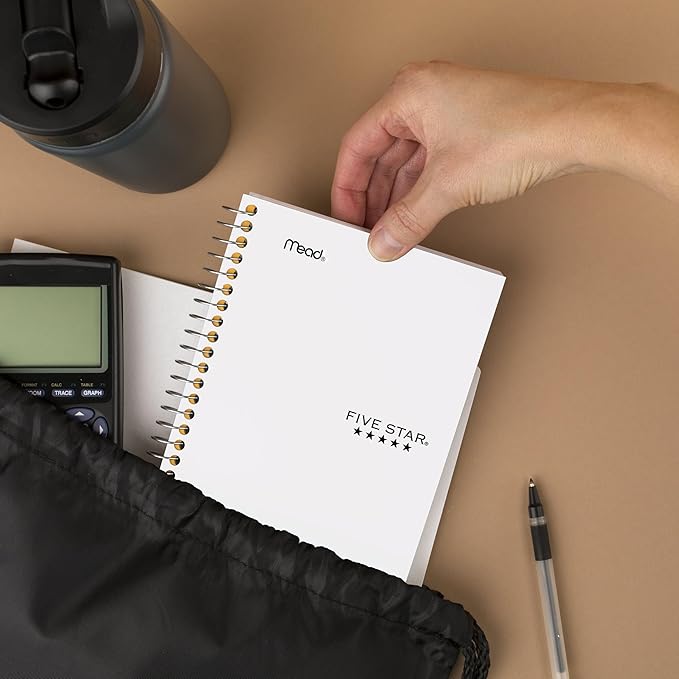 Five Star Spiral Notebook, 1 Subject, College Ruled Paper, 4-3/8" x 7", Personal Size, 80 Sheets, Fights Ink Bleed, Water Resistant Cover, White (450048E)