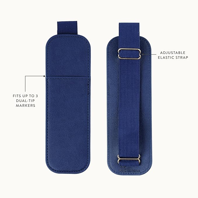 Erin Condren Midnight Adjustable Elastic Band Pen Holder, Vegan Leather Pen Holder with Adjustable Elastic Strap to Attach to and Secure Planners and Books, Holds Up to 3 Pens, Markers