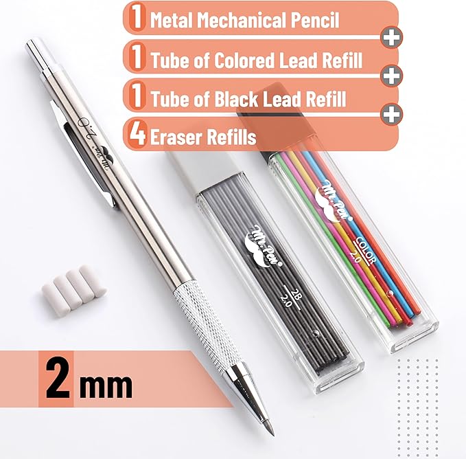 Mr. Pen- 2mm Mechanical Pencil, Metal, 2mm, Drafting Pencil, Metal Mechanical Pencils, Drawing Mechanical Pencils, Lead Holder