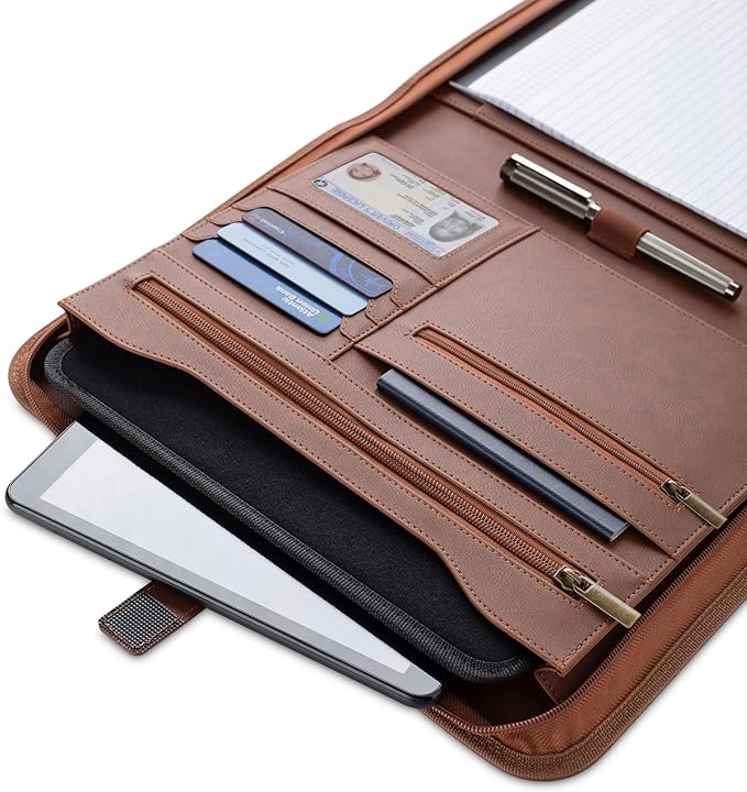 Forevermore Portfolios Padfolio Binder - Professional Faux Leather Travel Organizer Pouch for Tablet, Documents, Presentation Folders, Zipper Closure, Notepad - Brown (Pack of 2)
