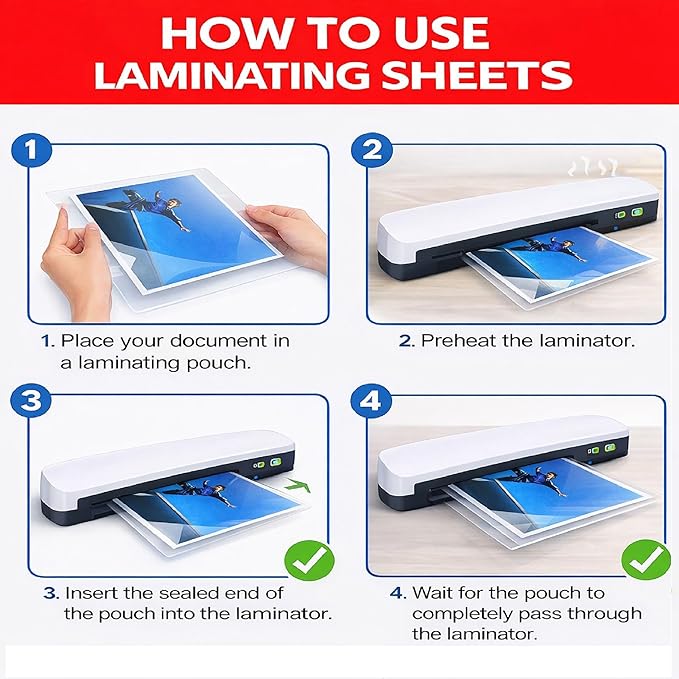 3MIL Thermal Laminating Sheets (100 Count) 4.3x6.3 inch, Card Size Dry-Erase Friendly Laminating Pouches, Compatible with Laminators, Crystal Clear Laminated Finish