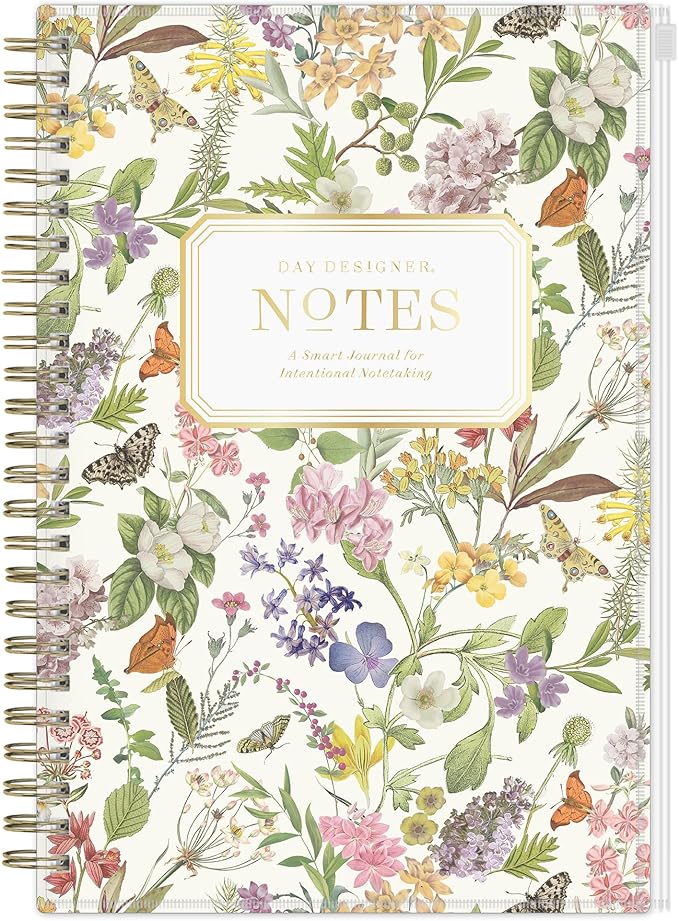 Blue Sky Day Designer Zip Pocket Cover Notebook, 5.75" x 8.5" Undated Journal, 160 Lined & Perforated Pages, Includes Index Pages, Gold Durable Twin Wire Binding, For Office and School, Butterfly Garden Cream