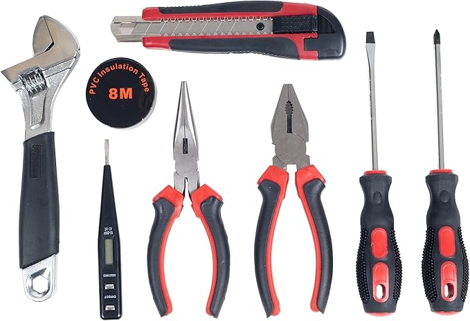 Household Hand Tools - 9-Piece Tool Set Includes Adjustable Wrench, Screwdriver, Pliers, and More - Tool Kit for the Home, Office, and Car by Stalwart