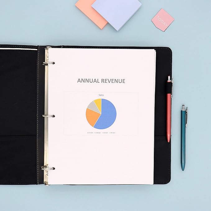 Blue Sky ProView Legacy Black 3 Ring Binder, Letter Size, 1", Textured Faux Leather Cover, Built-in Pockets, Holds 175 Sheets (94029)