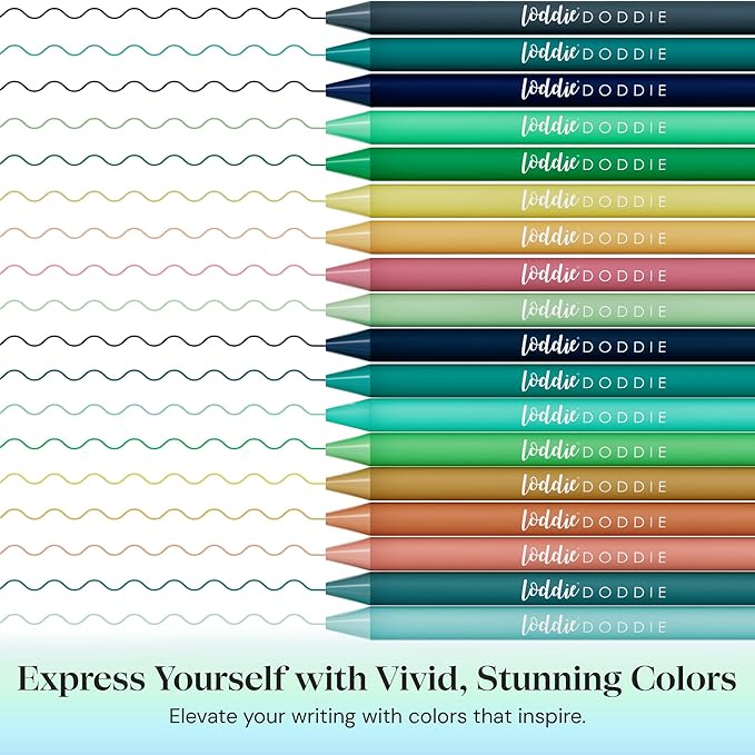 Loddie Doddie Retractable Colored Gel Pens - 18-Pack, 0.7 mm, Coastal Satin Barrel - Smooth-Glide Journaling Pens - Precision Fine Tip Markers - Vibrant Pastel Color Markers