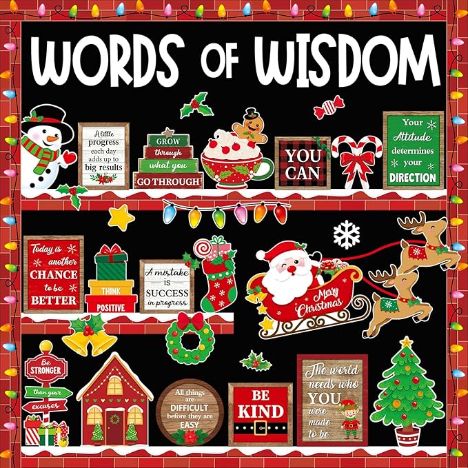 57 Pcs Christmas Bulletin Board Set Inspirational Bulletin Board Decoration Positive Cutout Classroom Decoration for School Office Home Teacher Classroom Wall Supplies