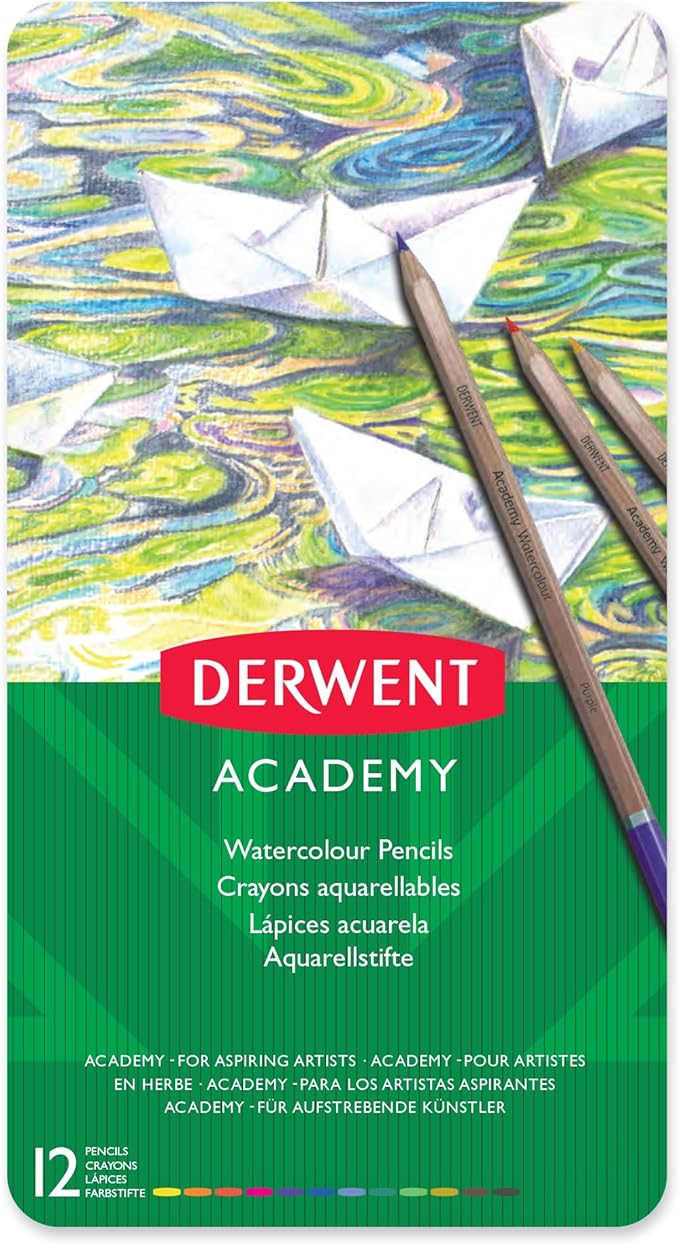 Derwent Academy Watercolor Pencils, 3.3mm Core, Metal Tin, 12 Count (2301941)