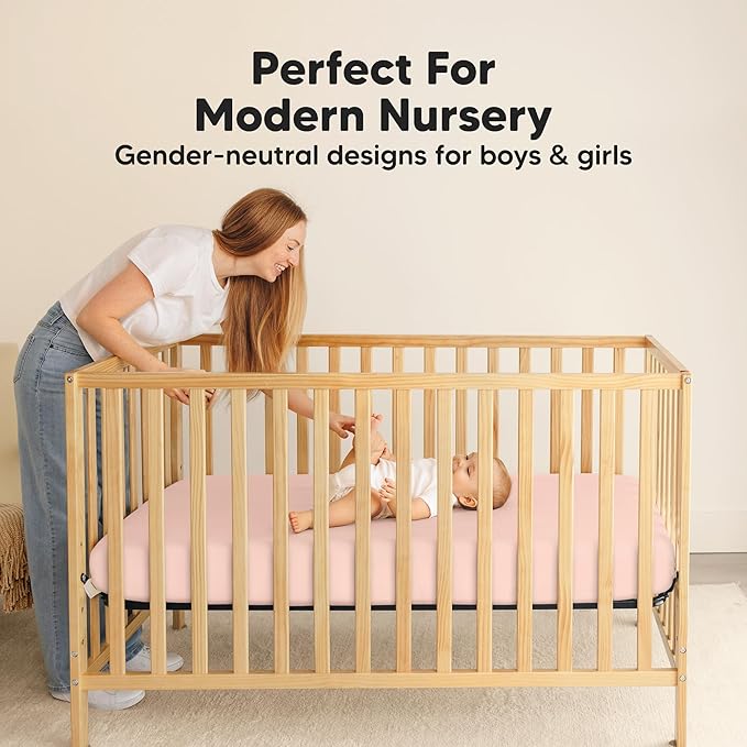 2-Pack Waterproof Crib Sheets for Boys, Girls - 52x28 Fitted Organic Cotton Baby Crib Sheets, Toddler Mattress Protector Cover, Washable, Soft & Durable Baby Bedding Essentials (Cameo)