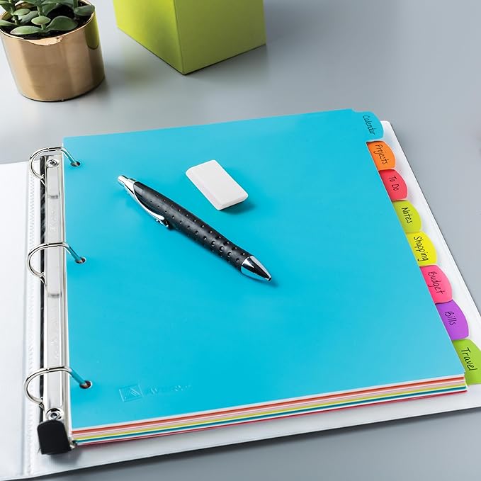 Avery Write & Erase 8 Tabs Plastic Divider for 3 Ring Binders, 3 Sets (8 Colors)
