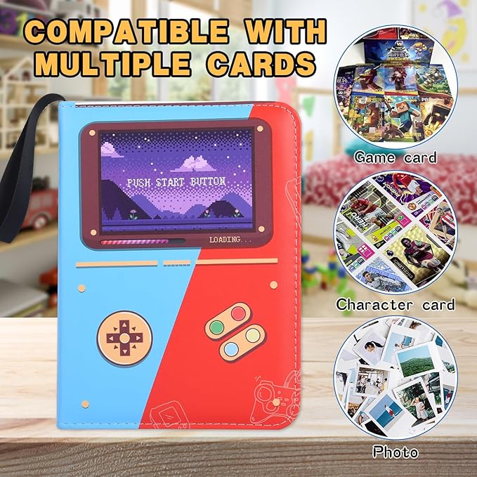 4 Pocket Trading Card Binder, Card Collection Binder with 50 Removable Sheets, Portable Waterproof Card Album Holder Zipper