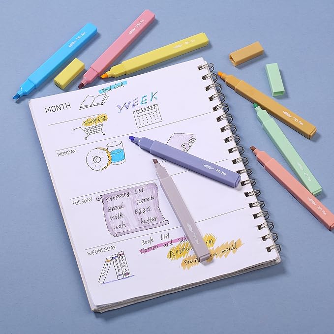 Mr. Pen Aesthetic Highlighters, 8 pcs, Chisel Tip, Assorted Colors, No Bleed Bible Highlighters (Pack of 2)