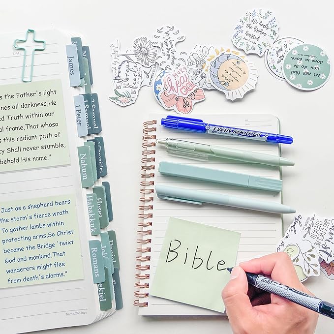 J6&H6 Complete Bible Study Supplies Journaling Kit with Tabs, Highlighters and Color Pens, Notebook,Stickers & More 56pcs Bible Accessories Set for Women, Beginner Christian Gifts(Green)