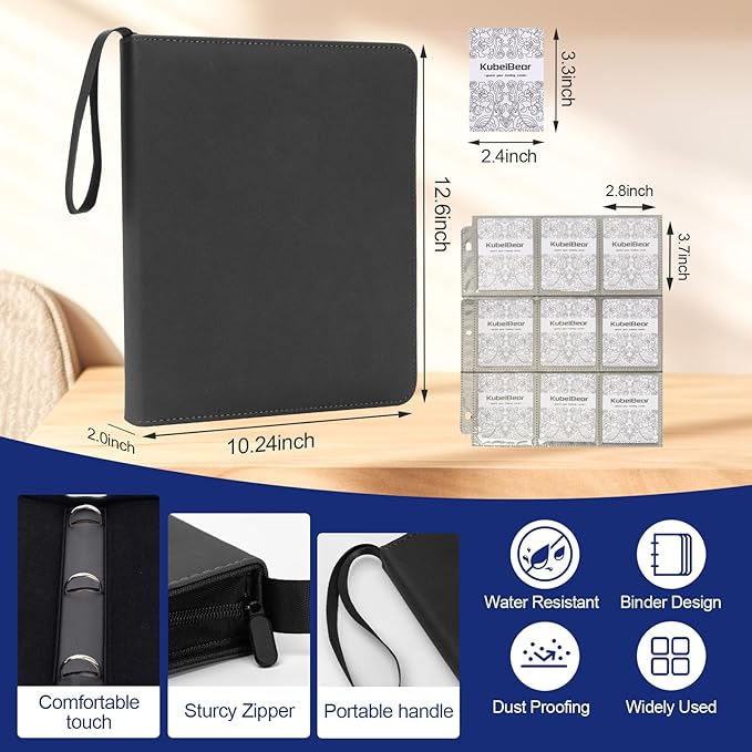 Card Binder – 720 Capacity, Zippered Trading Card Holder for MTG, Sports & Collectible Cards – Acid-Free, Durable & Travel-Friendly Storage (Black dots, 9 Pocke)
