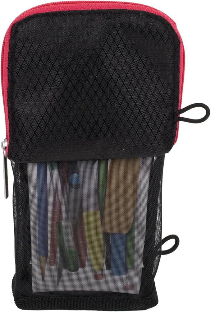 Five Star Pencil Pouch, Pen Case, Fits 3 Ring Binder, Stand 'N Store, Black/Hot Pink (50516)