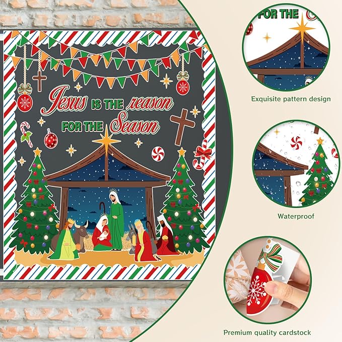 Christmas Bulletin Board Decorations - Nativity Scene Christian Classroom Decorations Set Xmas Jesus Religious Paper Cutouts Bulletin Board Decor School Chalkboard Office Wall Decor Supplies