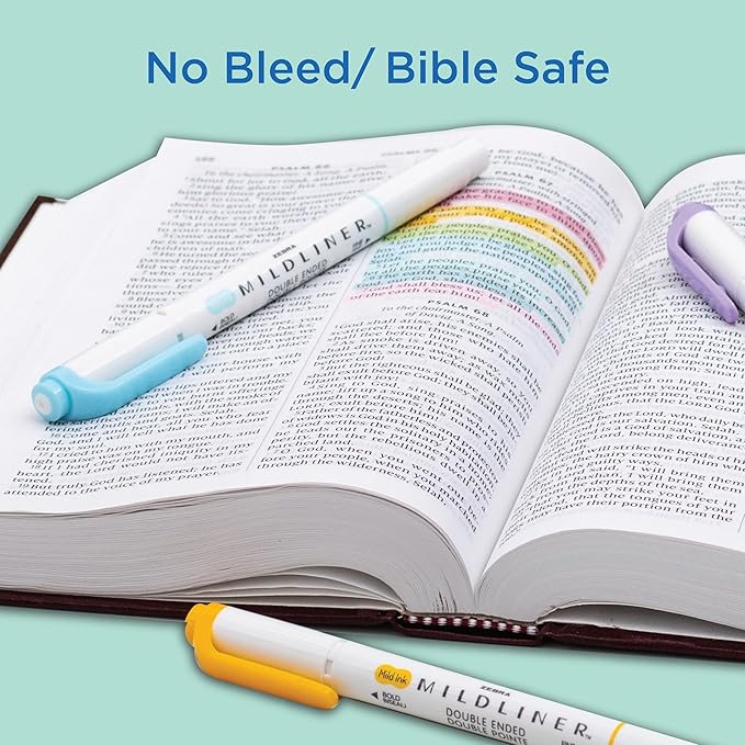 Zebra Pen Mildliner Dual-Tip Highlighter Marker Set, Broad and Fine Point Tips, No Bleed, Ideal for Bible Highlighting, Journaling, School and Office Supplies, Assorted Ink Colors, 15-Pack (78115)