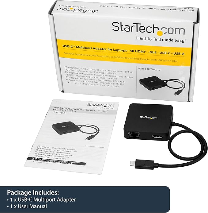 StarTech.com USB C Multiport Adapter - Portable USB-C Mini Dock 4K HDMI Video - Gigabit Ethernet, USB 3.0 Hub (1x USB-A 1x USB-C) - USB Type-C Multiport Adapter - Thunderbolt 3 Compatible, TAA