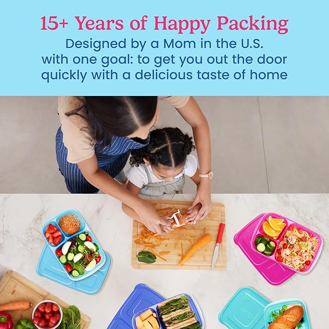 Bentgo Easyboxes - Original Stackable Lunch Boxes - Reusable 3-Compartment Food Containers for Kids and Adults - Bento Lunch Box for Meal Prep, School, & Work - BPA Free, Set of 10 (Jewel Brights)