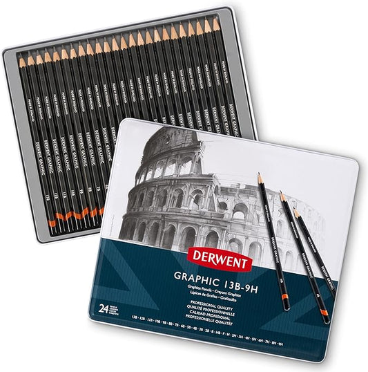 Derwent Graphic Pencils, Metal Tin, 24 Count (34202)