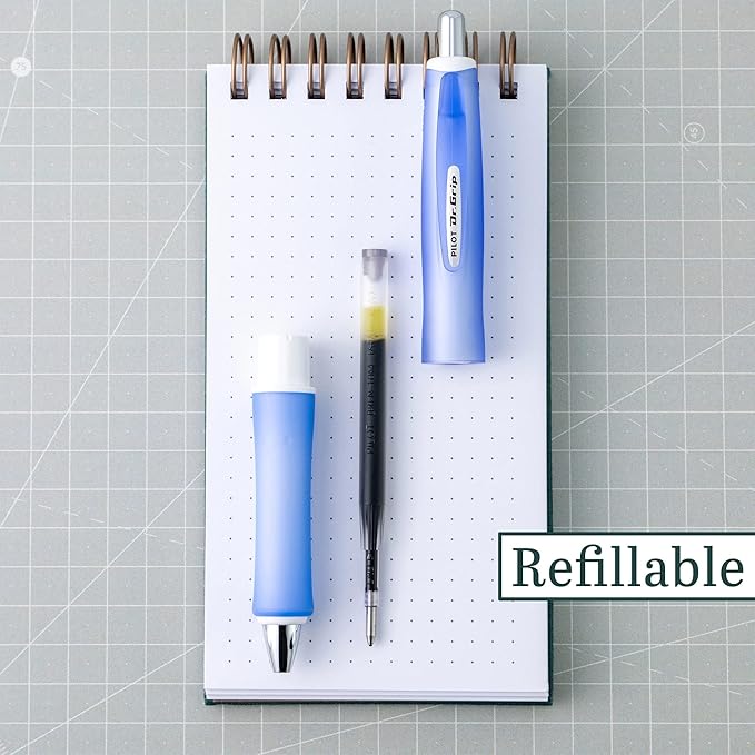 PILOT Dr. Grip Frosted Refillable & Retractable Gel Ink Rollerball Pen, Medium Point, Black Ink, 3-count - Ideal for School, Journaling & Office Writing (Pack of 8)