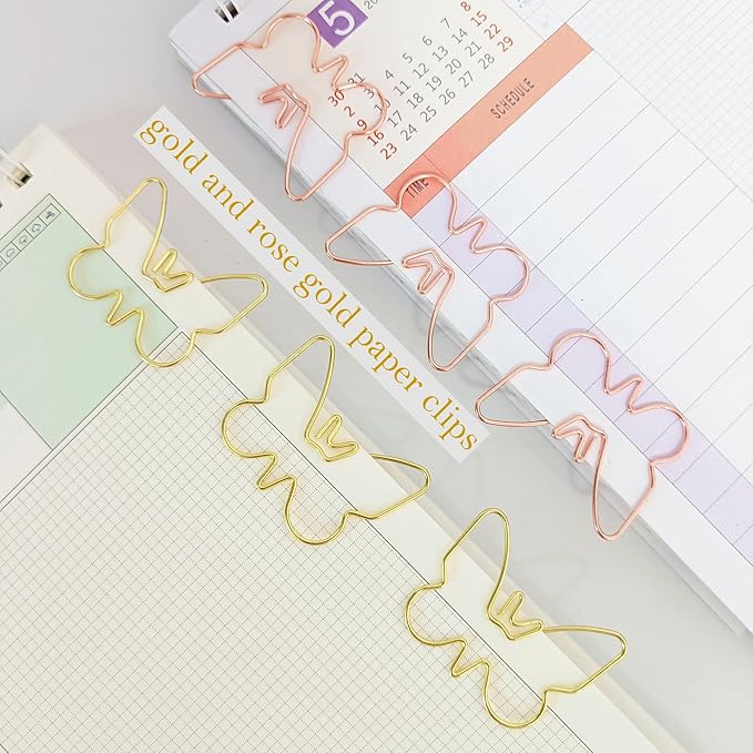 Cute Paper Clips, Butterfly Paperclips, Smooth Metal Paper Clips for File Organization or Decoration - Perfect for Home, Office, School.（80 Pcs/Box, Pink, Gold, Rose Gold