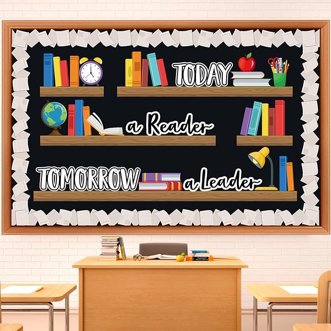 Qilery Bookshelf Bulletin Board Set Today a Reader Tomorrow a Leader Motivational Classroom Decor Reading Library Bulletin Board Set Inspirational Cutout for Back to School Classroom Decoration