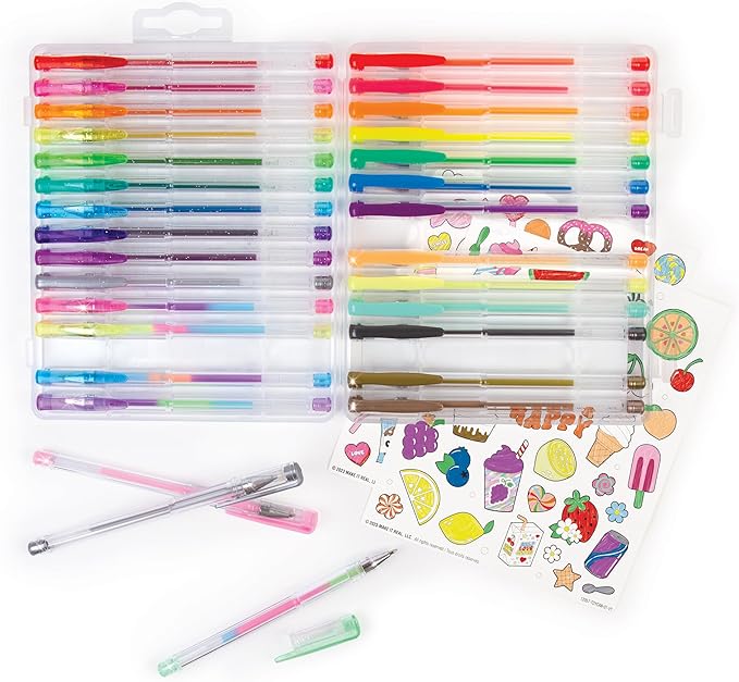3C4G: 30 Scented Gel Pens - w/ 2 Color-in Snack Themed Sticker Sheets, 30 Different Vibrant Colors, Writing & Drawing, Three Cheers for Girls, Ages 6+