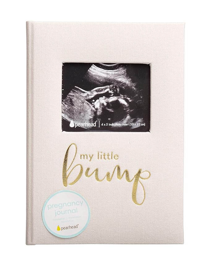 Pearhead My Little Bump Pregnancy Journal, Guided Keepsake Prompted Memory Book, Gender-Neutral Gift for New and Expecting Moms, Ultrasound Baby Scrapbook, Ivory Linen