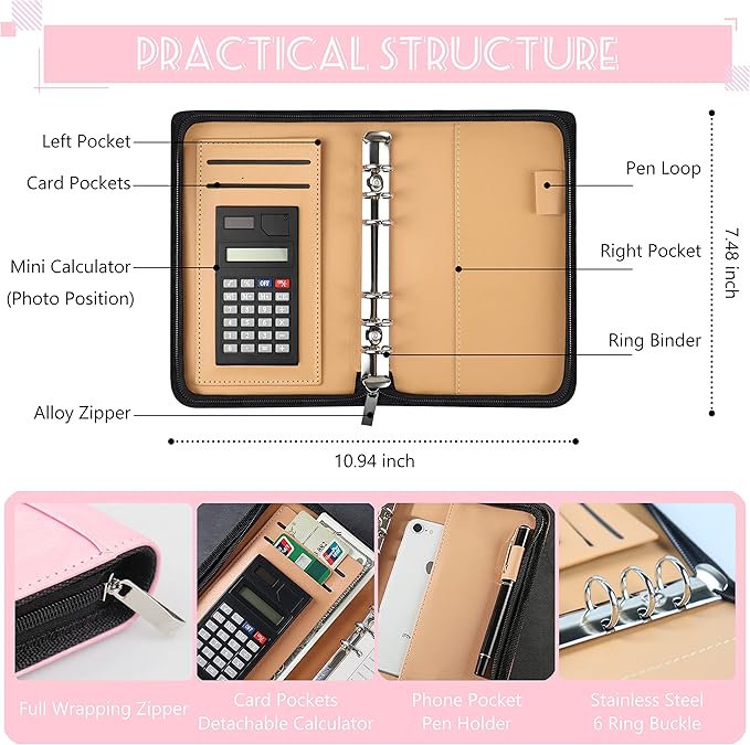 Budget Binder with Zipper Envelopes, Cash Envelopes for Budgeting, A6 PU Leather Budget Planner 2026 with Cash Envelopes Calculator, Bill Money Organizer for Cash Saving Budget System Wallet