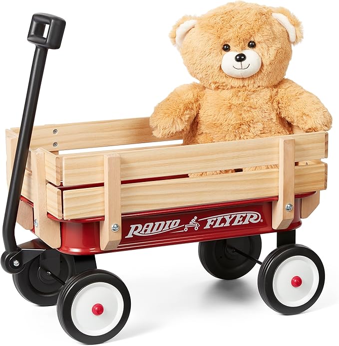 Radio Flyer 19 Inch Miniature Wagon Small Toy Rolling Cart for Ages 1.5+ Indoor Outdoor Play Baby Shower Decor Display Prop and Interactive Play with Bear