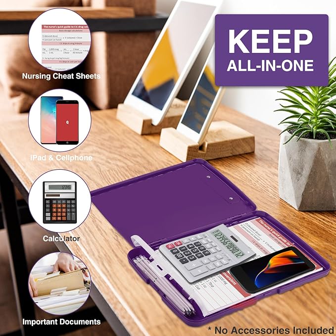 Sooez Clipboard with Storage, High Capacity Nursing Clipboards with Pen Holder, Clip Boards 8.5x11 with Storage, Low-Profile Clip, Lightweight Plastic Clipboard for Teachers, Lawers, Office Workers