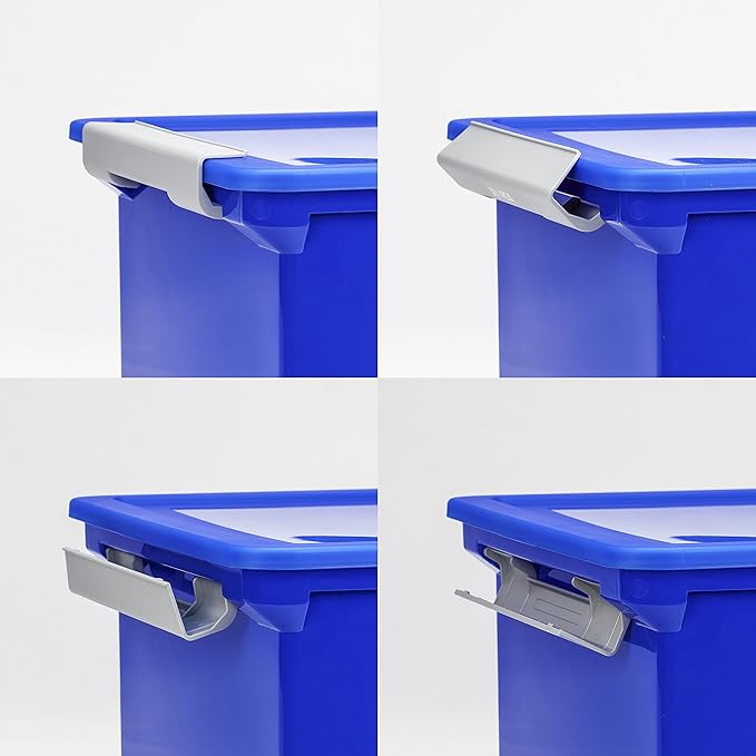 Storex Plastic File Tote Storage Box with Snap-On Lid, Letter/Legal Size, Clear/Blue (61508A01C)