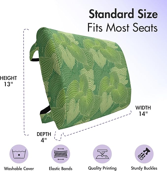 Ambesonne Green Lumbar Back Support Pillow, Abstract Hosta Plants Forest Growth Leaves Ecology Jungle Theme, High Density Foam for Office Chairs Car Seats, 14" x 13", Fern Lime and Pale Green