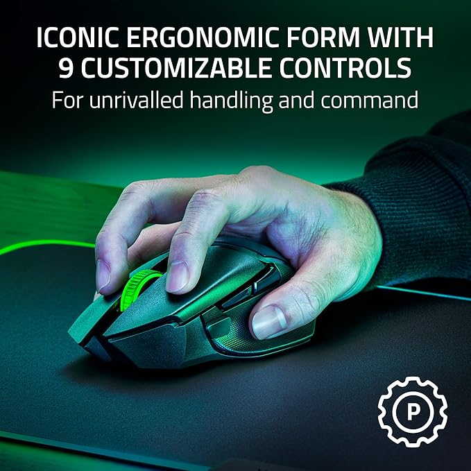 Razer Basilisk V3 X HyperSpeed Customizable Wireless Gaming Mouse: Mechanical Switches Gen-2-5G Advanced 18K Optical Sensor - Chroma RGB - 9 Programmable Controls - Classic Black (Renewed)