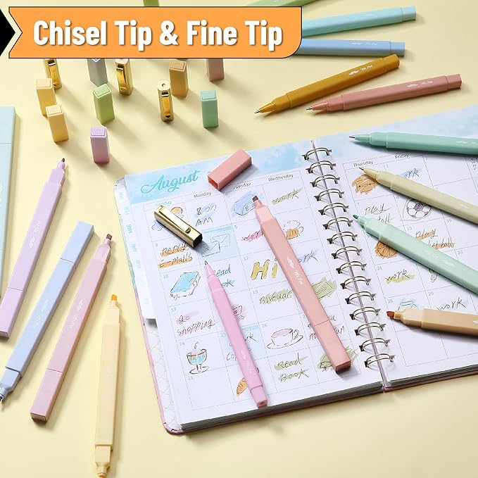 Mr. Pen- Dual Tip Aesthetic Highlighters and Pens No Bleed, 24Pack, Assorted Colors Bible Highlighters, Black Ink No Bleed Through Ballpoint Pens Ballpoint