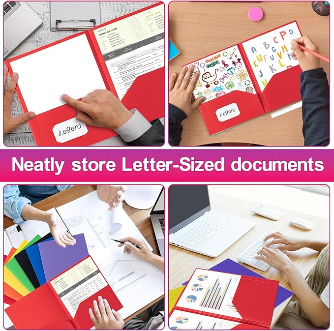 Plastic Folders with Pockets (7 Pack, Orange), Durable Heavy Duty File Folders with Business Card Slot, 2-Pocket Folder for Schoolwork & Office,Letter Size