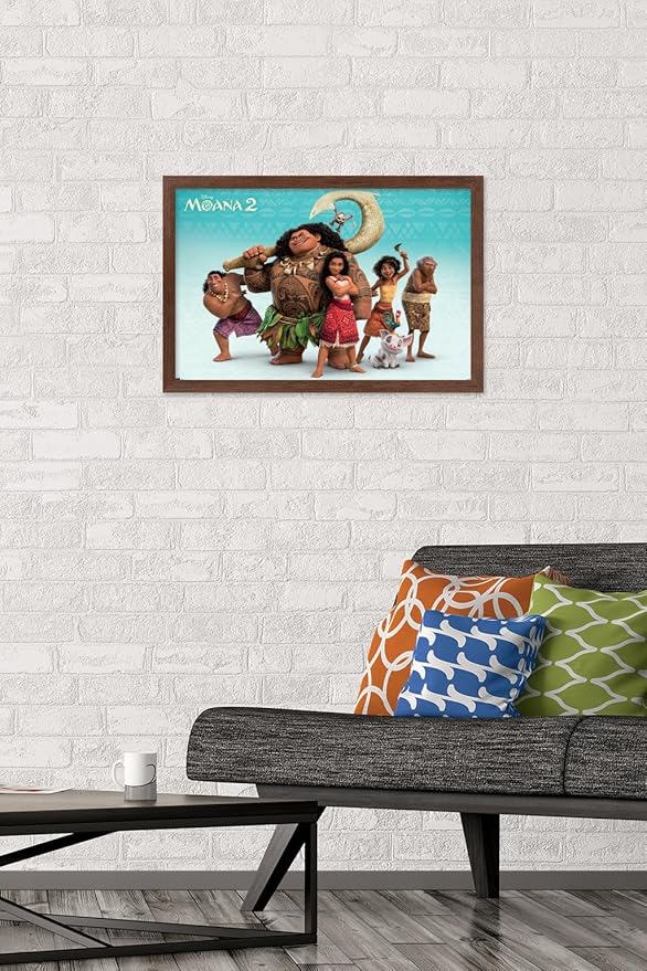 Disney Moana 2 - Group Wall Poster, 22.4L" x 14.7W", Mahogany Framed Version
