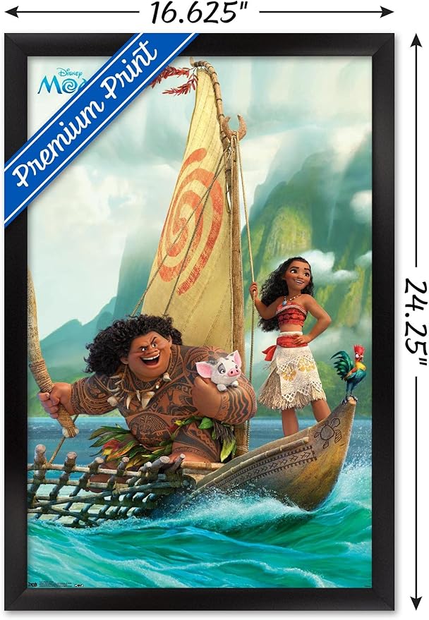Disney Moana - Group Wall Poster, 22.4L" x 14.7W", Black Framed Version