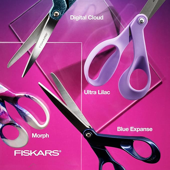 Fiskars Explore Scissors, Design Collection, Glitter Digital Cloud, 8 Inches