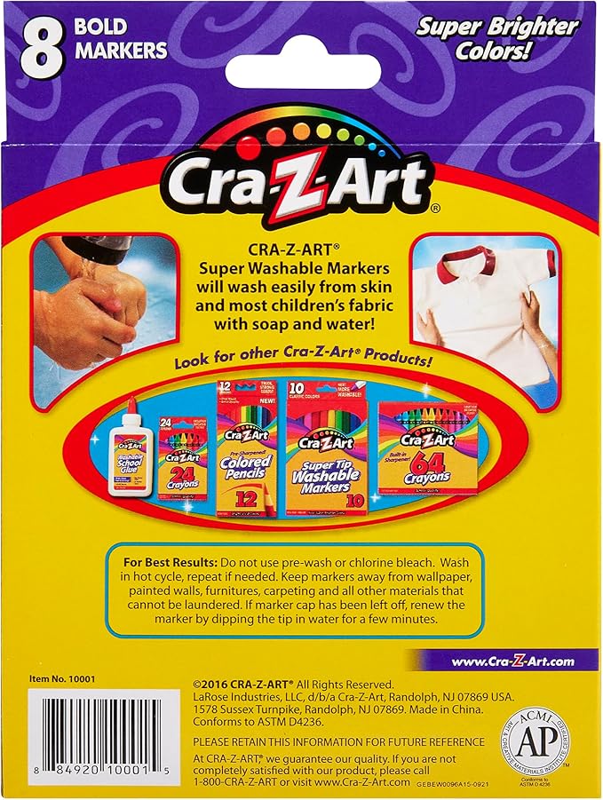Cra-Z-Art Bold Washable Broadline Markers, 8 Counts