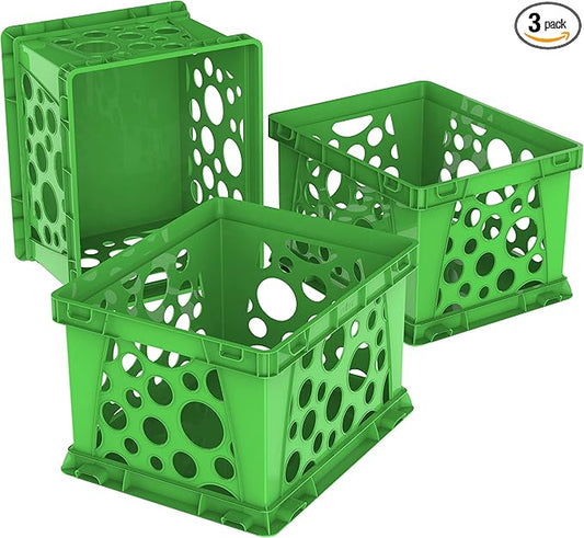 Storex Premium File Crate with Handles – Letter and Legal Document and Folder Storage, Classroom Green 3-Pack (61463C03C)
