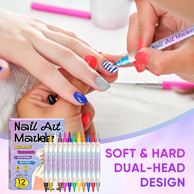 12 Colors Nail Art Pens Set, Nail Art Markers for 3D Nail Art, Nail Art Pens for Painting Nails Art Marker Drawing Painting Liner, Nail Polish Pens for DIY Nail Art Beauty Adorn Manicure Tools