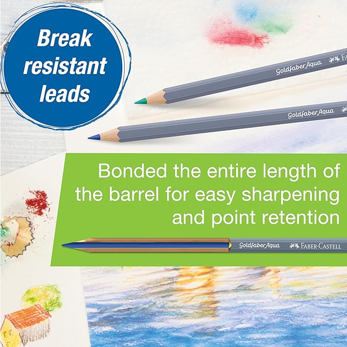 Faber-Castell Goldfaber Aqua Watercolor Pencils: Landscape Colored Pencils for Portraits, Dual Use Wet or Dry, Break-Resistant Cores, Art Supplies for Teens & Adults (12 Count)