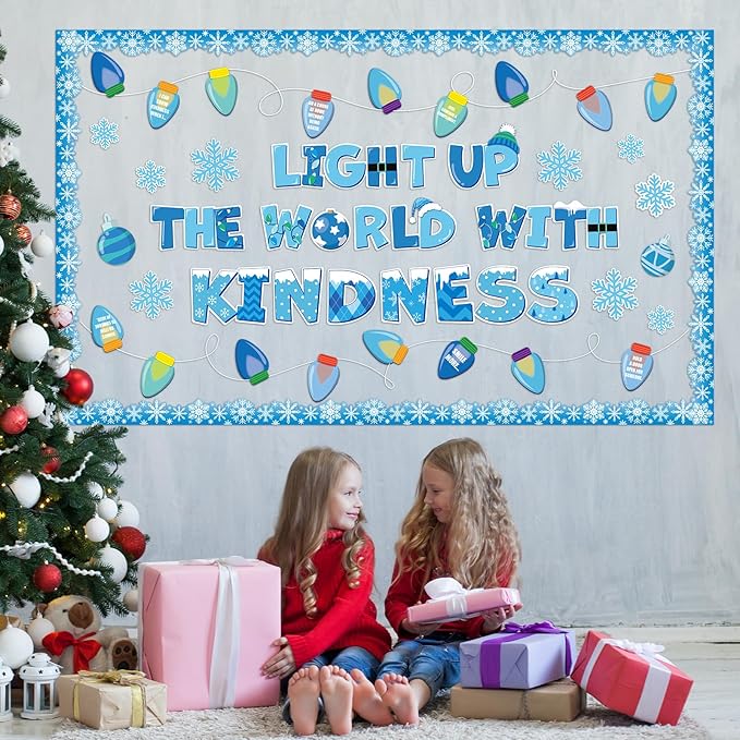 Winter Bulletin Board Set Classroom Decorations Christmas Kindness Paper Cutouts Winter Colorful Bright Light Bulb Bulletin Board Snowflake Cutout for Holiday School Home Office Wall Decor Supplies