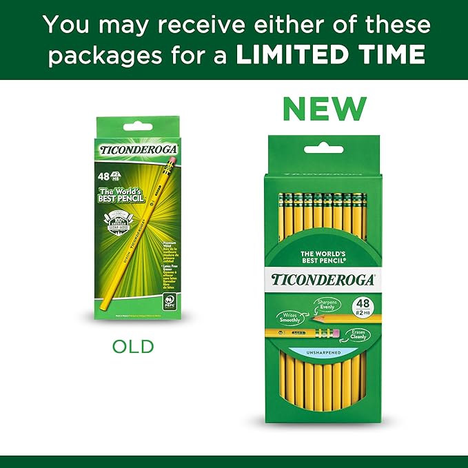 TICONDEROGA Wood-Cased Pencils, Unsharpened, 2 HB Soft, Yellow, 48 Count, 240 Packs, 11520 Total Pencils