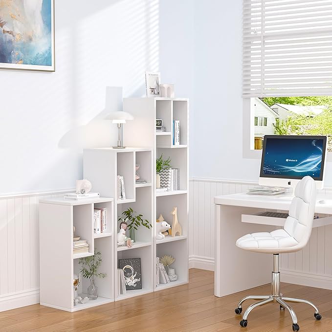VECELO Small White Bookshelf, 3 Cube Shelf, Fits Tallest Hardcovers, Horizontal Available, Modern Storage Organzier for Small Spaces, Kids, White