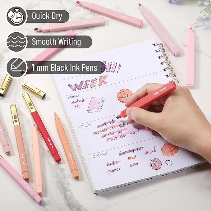 Mr. Pen- Aesthetic Highlighters and Pens, 12 Pack, Shades of Pink, No Bleed Bible Highlighters and Pens, Black Ink